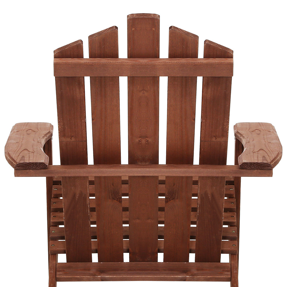 Marlook 3PC Adirondack Outdoor Table and Chairs Wooden Beach Chair Brown