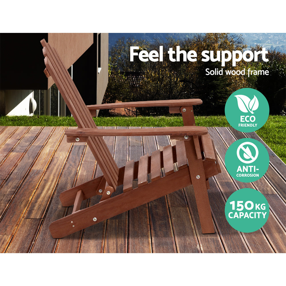 Marlook 3PC Adirondack Outdoor Table and Chairs Wooden Beach Chair Brown