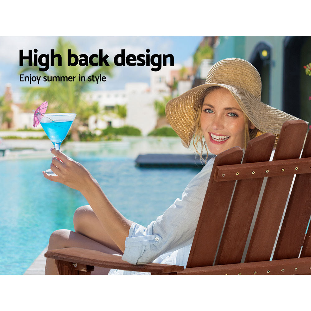 Marlook 3PC Adirondack Outdoor Table and Chairs Wooden Beach Chair Brown