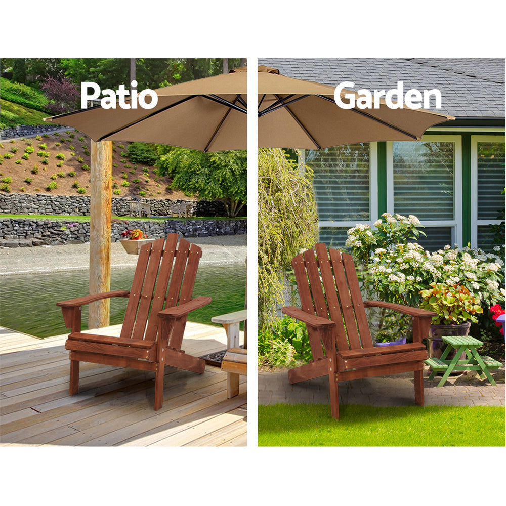Marlook 3PC Adirondack Outdoor Table and Chairs Wooden Beach Chair Brown