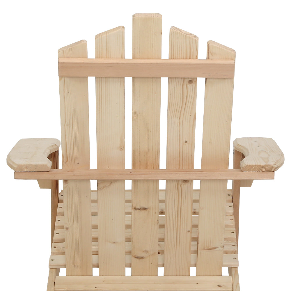 Marlook 3PC Adirondack Outdoor Table and Chairs Wooden Beach Chair Natural