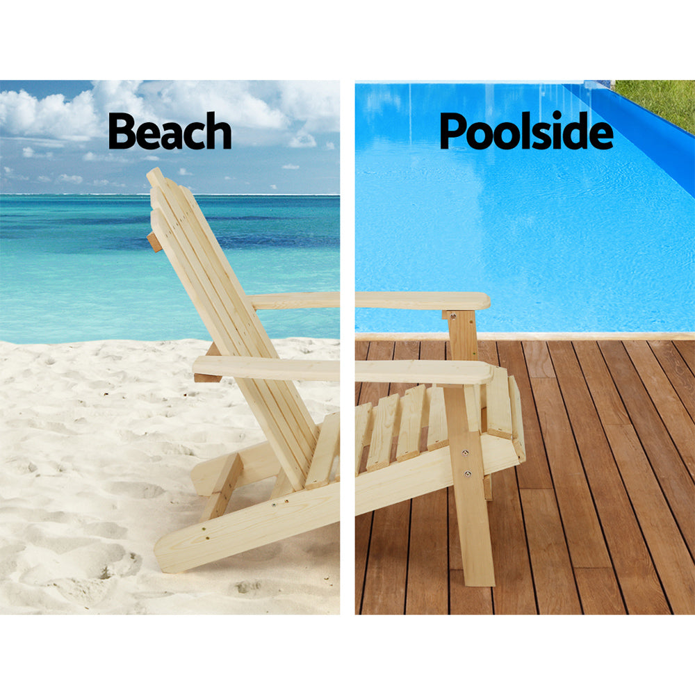 Marlook 3PC Adirondack Outdoor Table and Chairs Wooden Beach Chair Natural