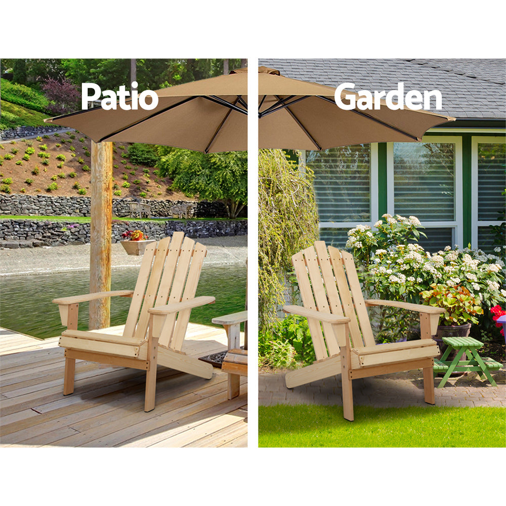 Marlook 3PC Adirondack Outdoor Table and Chairs Wooden Beach Chair Natural