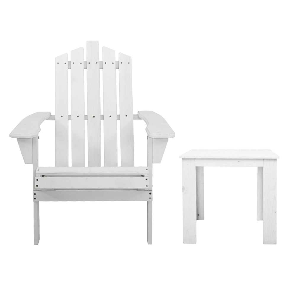 Marlook 3PC Adirondack Outdoor Table and Chairs Wooden Beach Chair White