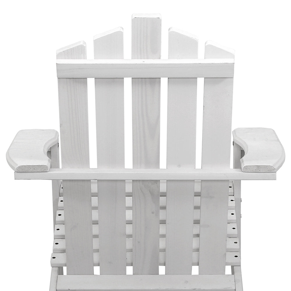 Marlook 3PC Adirondack Outdoor Table and Chairs Wooden Beach Chair White