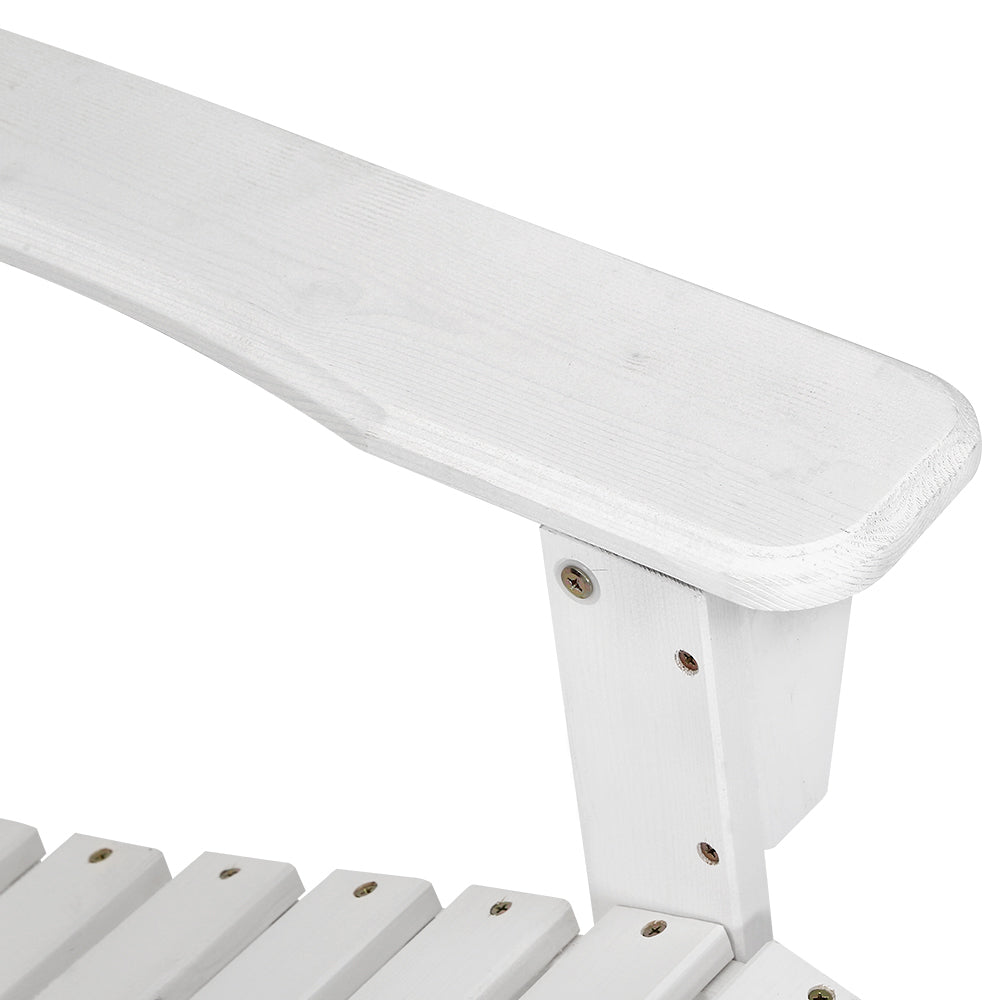 Marlook 3PC Adirondack Outdoor Table and Chairs Wooden Beach Chair White