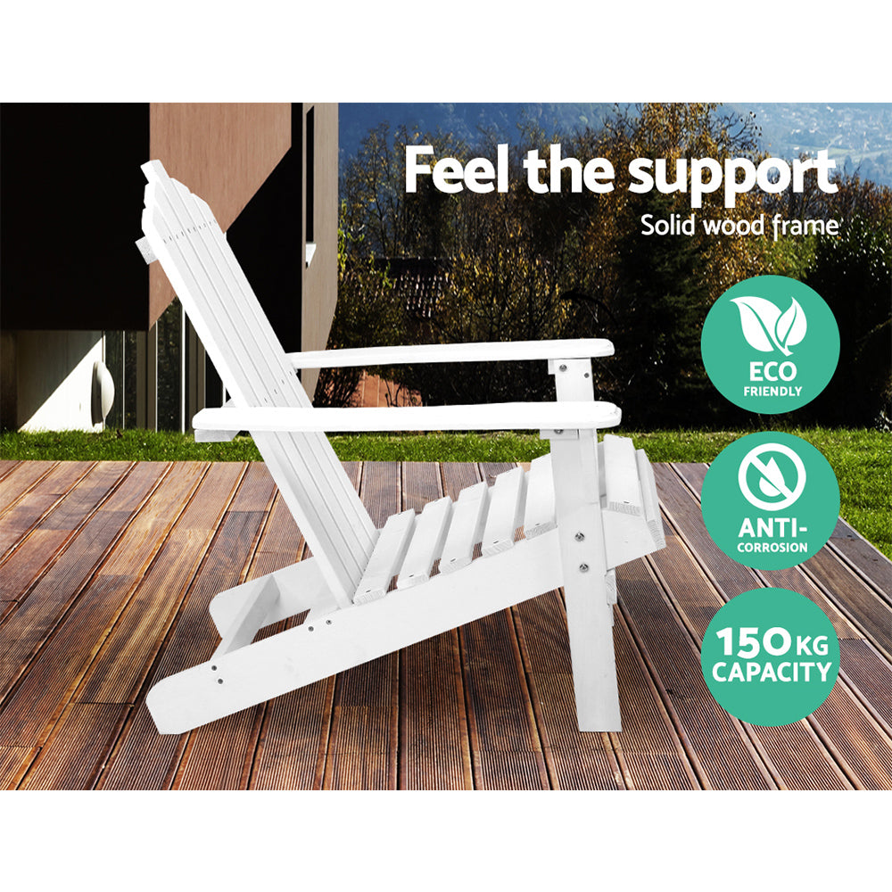 Marlook 3PC Adirondack Outdoor Table and Chairs Wooden Beach Chair White