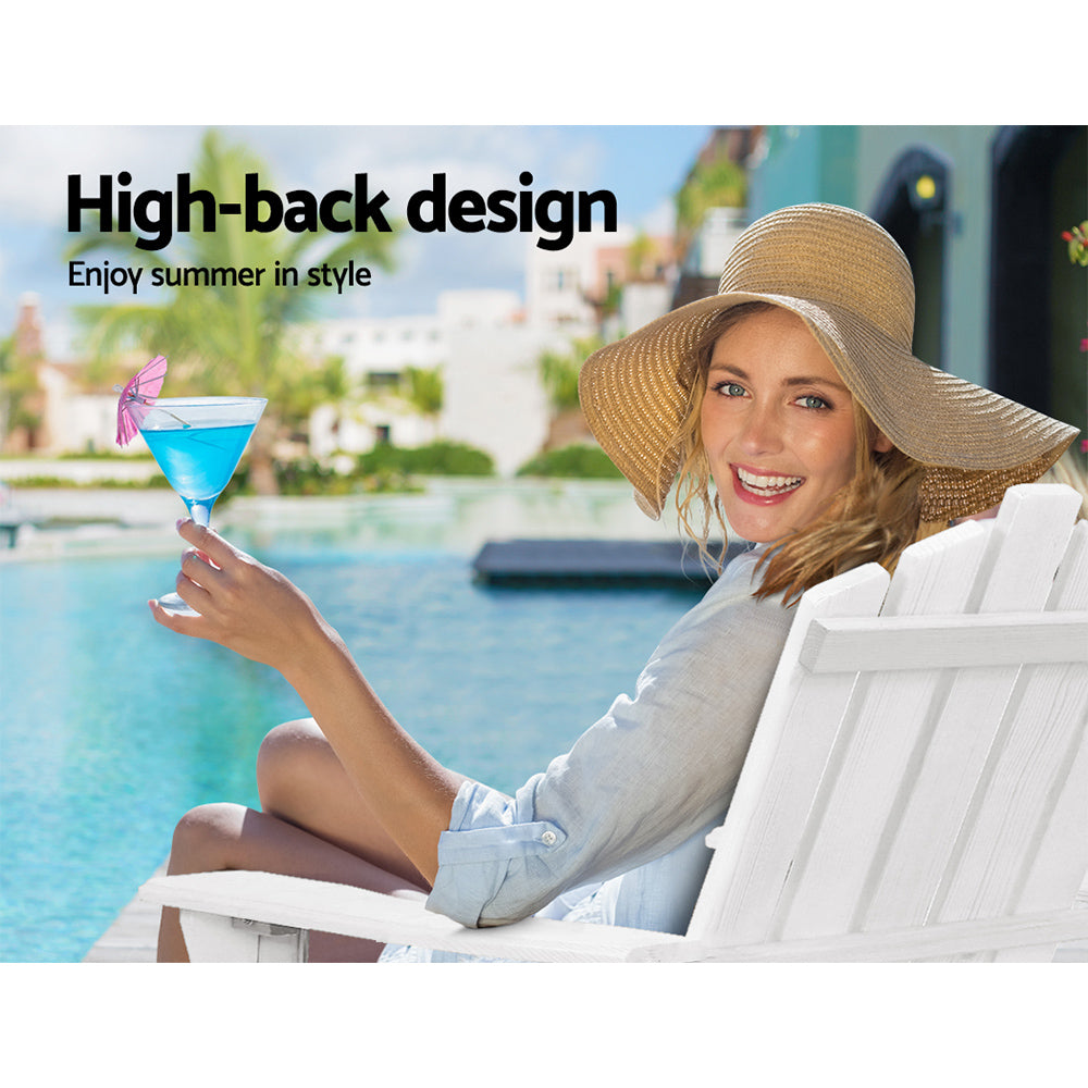 Marlook 3PC Adirondack Outdoor Table and Chairs Wooden Beach Chair White