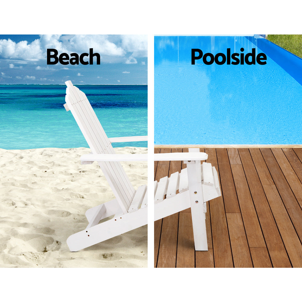 Marlook 3PC Adirondack Outdoor Table and Chairs Wooden Beach Chair White
