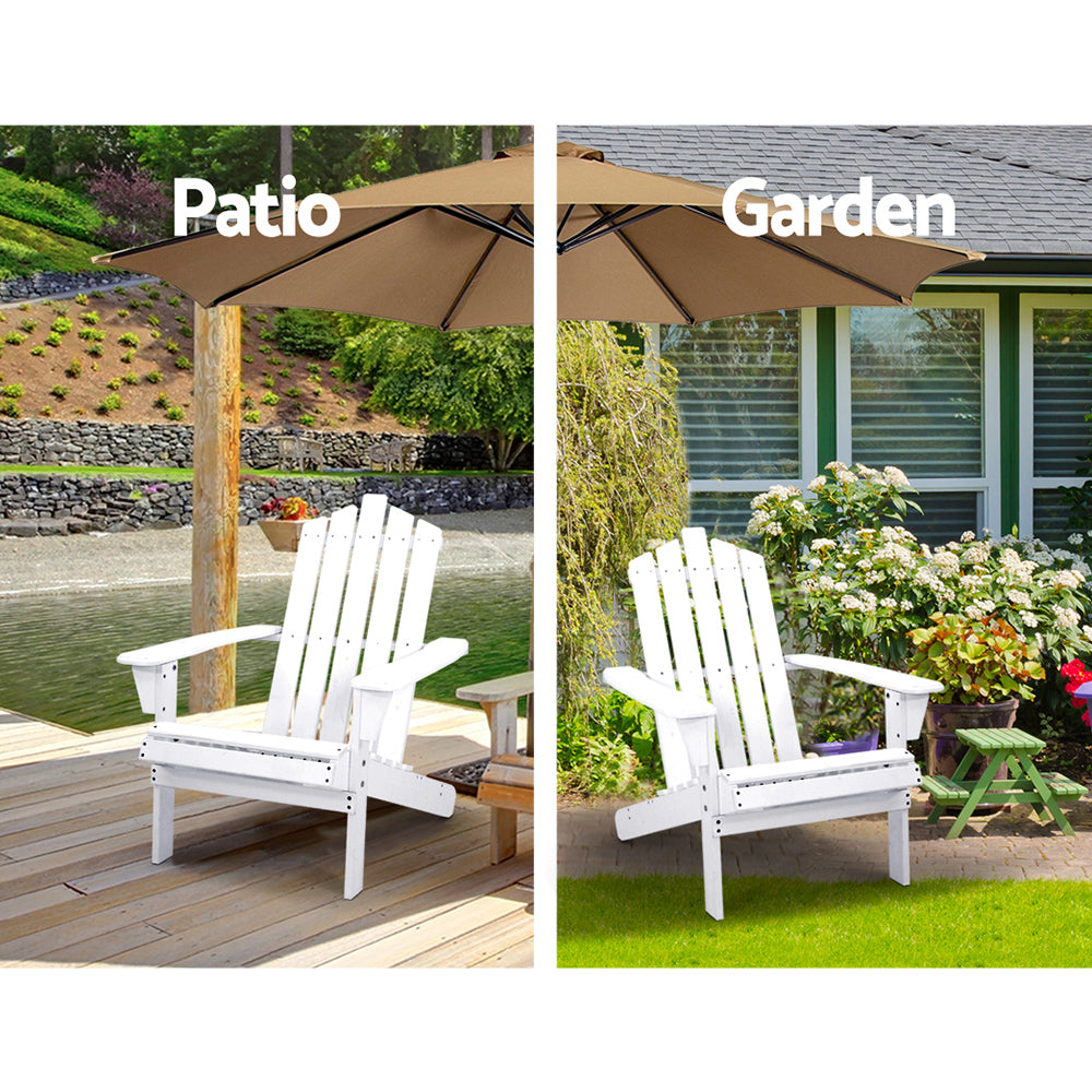 Marlook 3PC Adirondack Outdoor Table and Chairs Wooden Beach Chair White