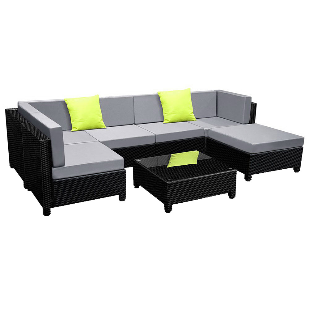 Marlook 7-Piece Outdoor Sofa Set Wicker Couch Lounge Setting Seat Cover