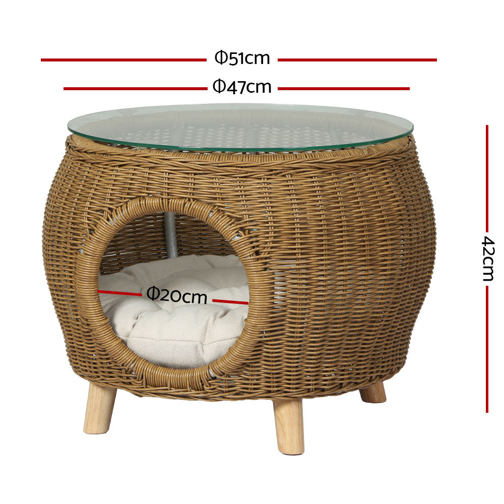 Marlook Coffee Side Table Wicker Aluminium Desk Pet Bed Storage Outdoor Furniture