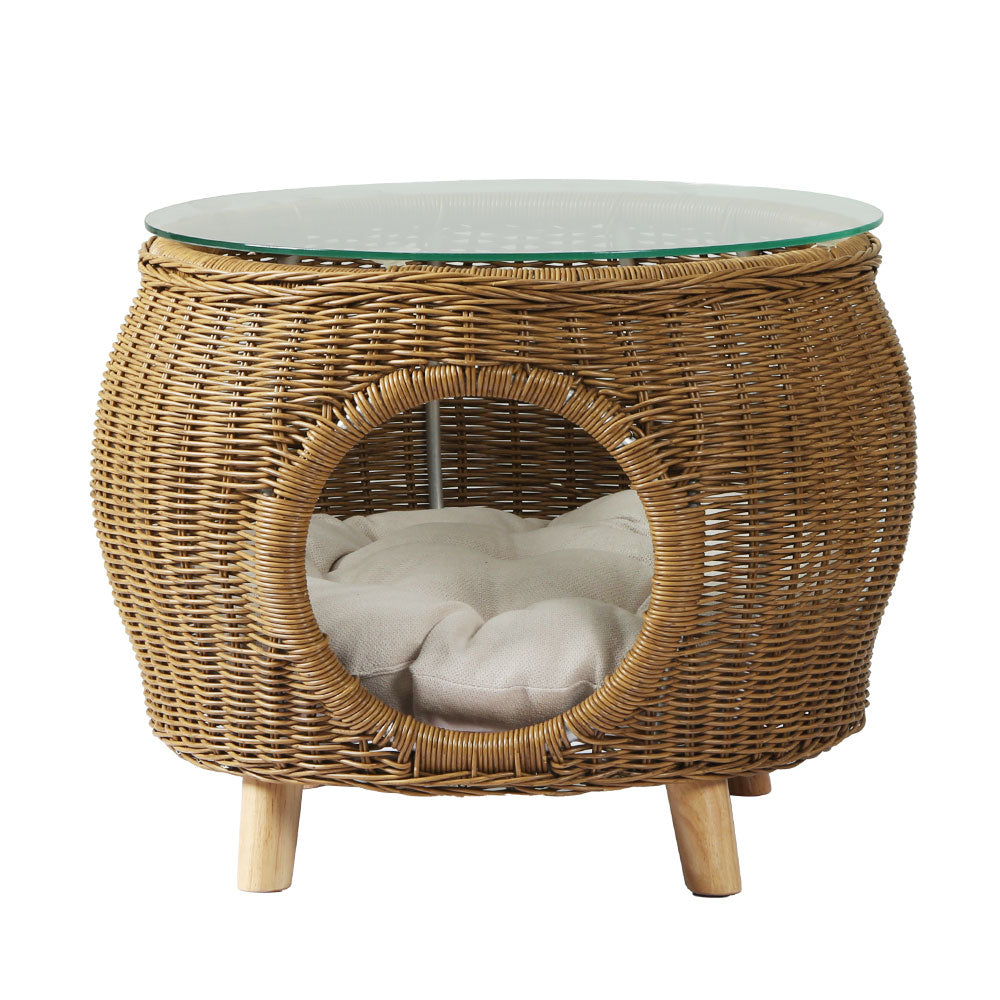 Marlook Coffee Side Table Wicker Aluminium Desk Pet Bed Storage Outdoor Furniture