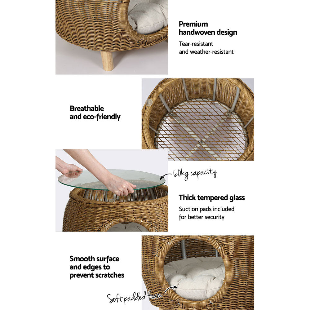 Marlook Coffee Side Table Wicker Aluminium Desk Pet Bed Storage Outdoor Furniture