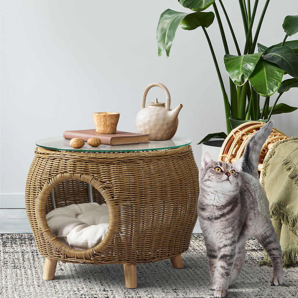 Marlook Coffee Side Table Wicker Aluminium Desk Pet Bed Storage Outdoor Furniture