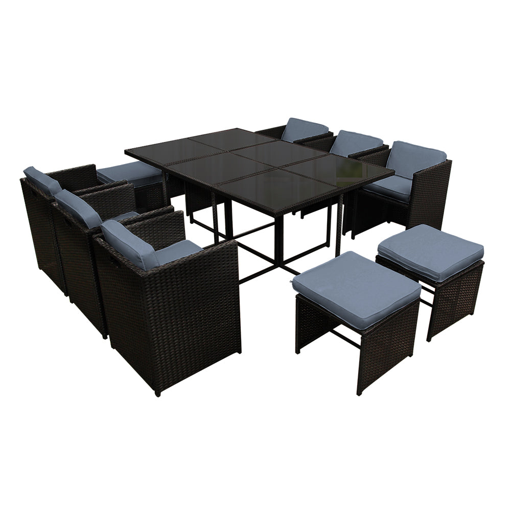 Marlook Outdoor Dining Set 11 Piece Wicker Table Chairs Setting Black