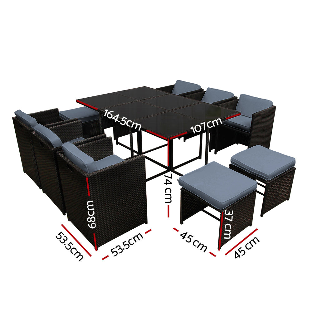 Marlook Outdoor Dining Set 11 Piece Wicker Table Chairs Setting Black