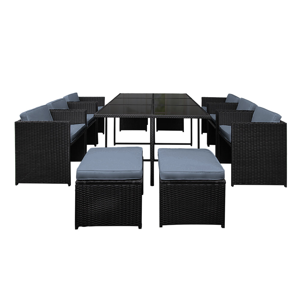 Marlook Outdoor Dining Set 11 Piece Wicker Table Chairs Setting Black