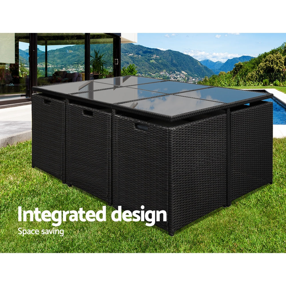 Marlook Outdoor Dining Set 11 Piece Wicker Table Chairs Setting Black