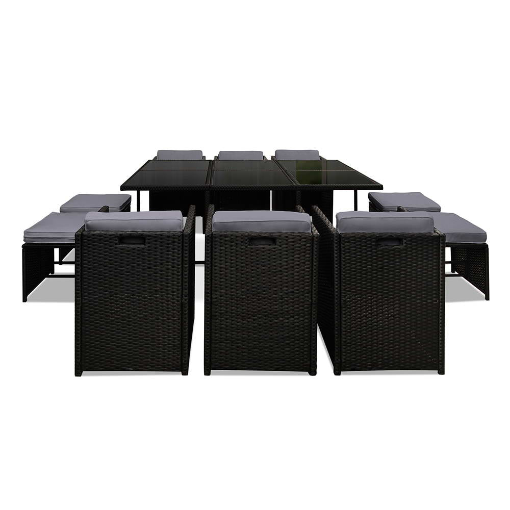 Marlook Outdoor Dining Set 11 Piece Wicker Table Chairs Setting Black