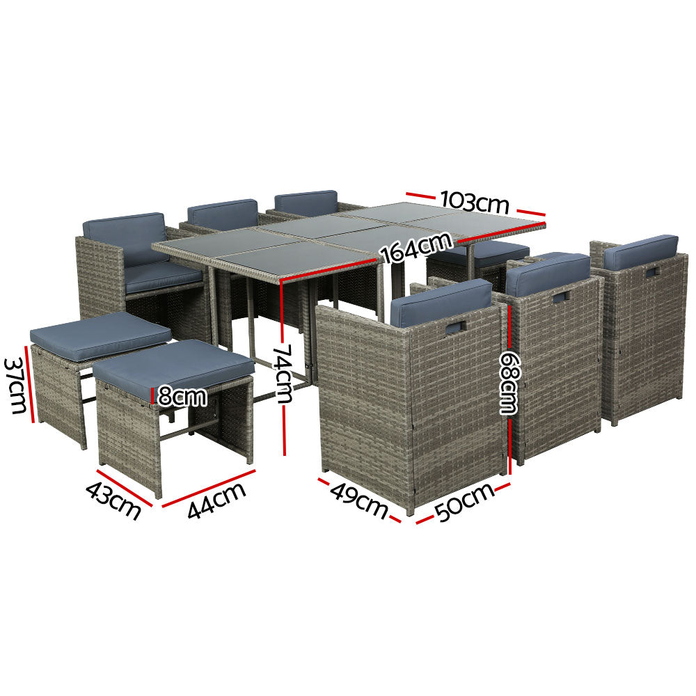 Marlook Outdoor Dining Set 11 Piece Wicker Table Chairs Setting Grey