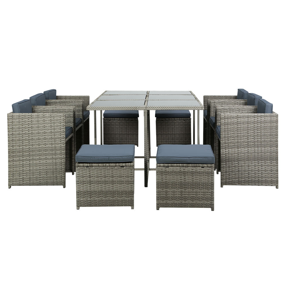Marlook Outdoor Dining Set 11 Piece Wicker Table Chairs Setting Grey