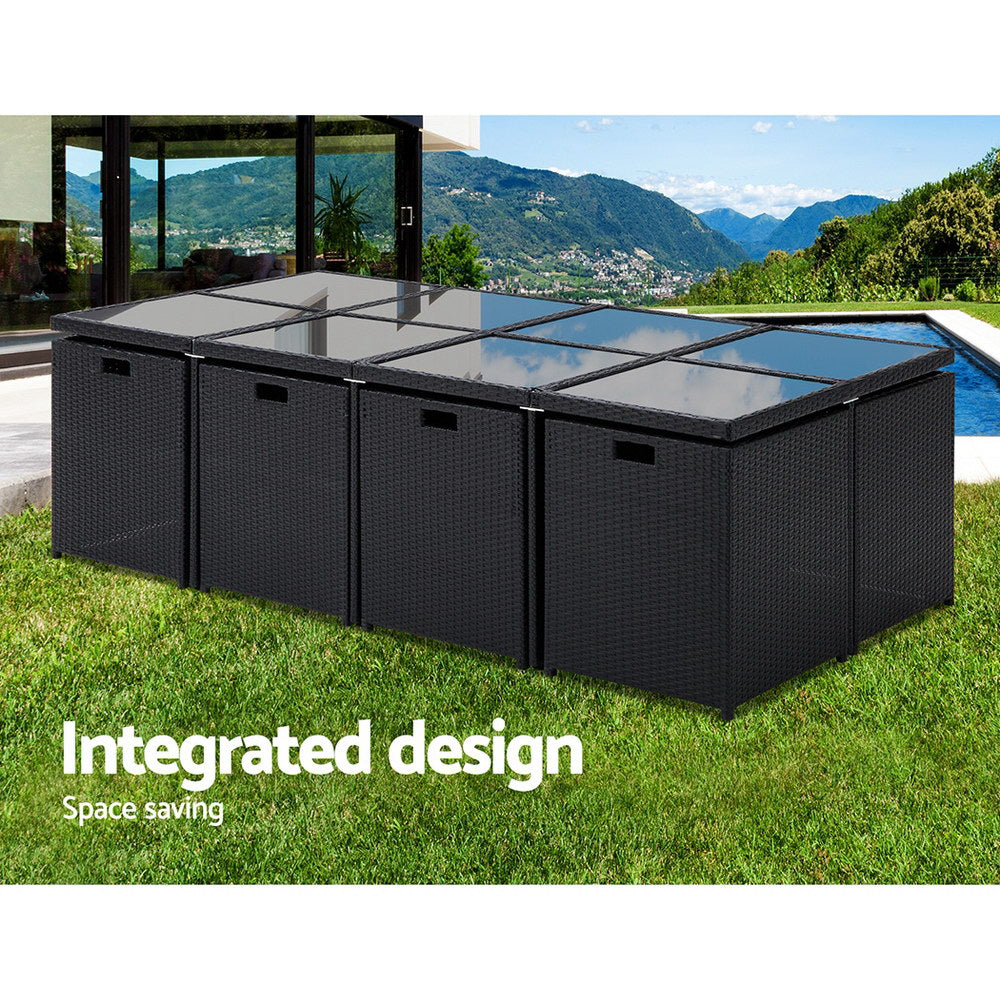 Marlook Outdoor Dining Set 13 Piece Wicker Table Chairs Setting Black