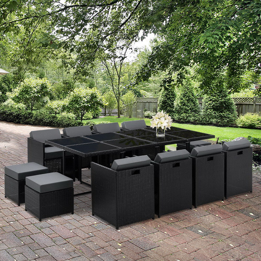 Marlook Outdoor Dining Set 13 Piece Wicker Table Chairs Setting Black