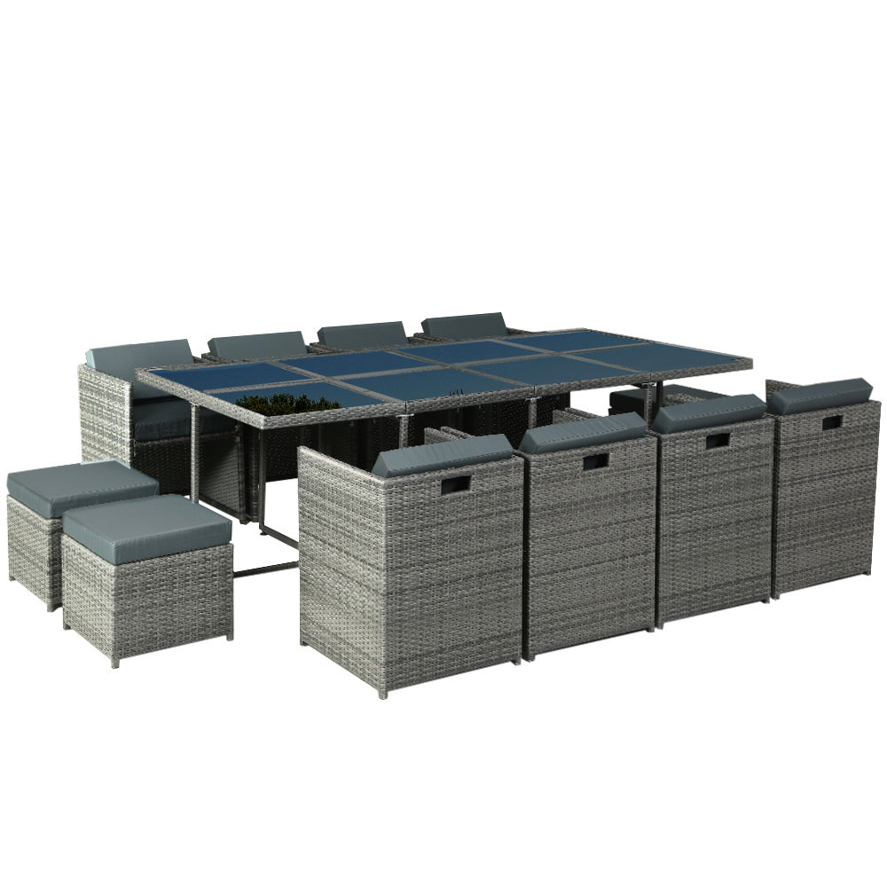 Marlook Outdoor Dining Set 13 Piece Wicker Table Chairs Setting Grey
