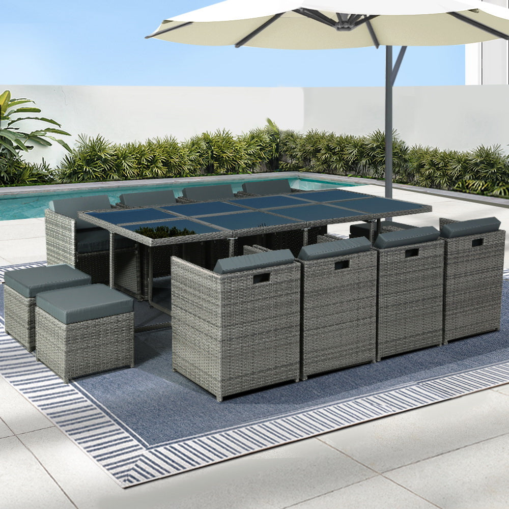 Marlook Outdoor Dining Set 13 Piece Wicker Table Chairs Setting Grey