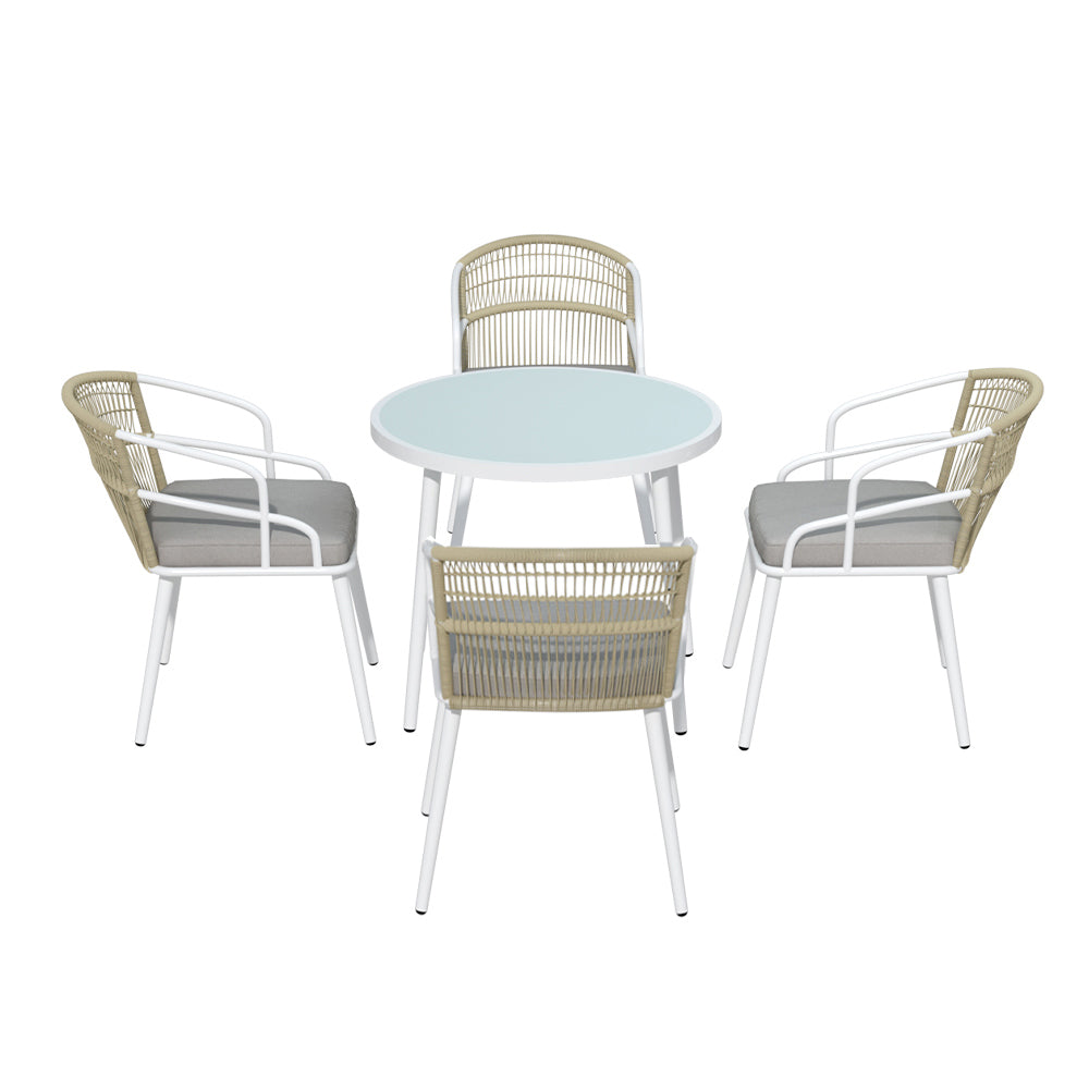 Marlook Outdoor Dining Set 5 Piece Aluminum Table Chairs Setting White