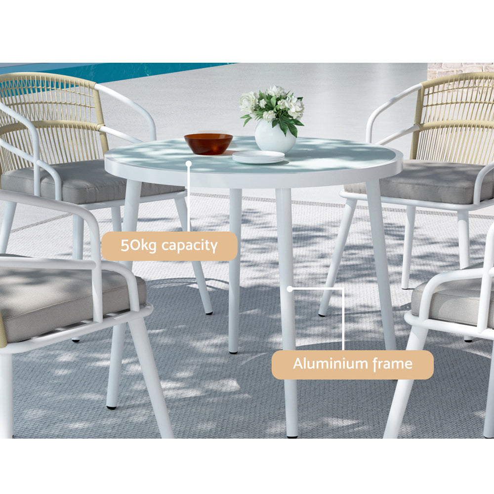 Marlook Outdoor Dining Set 5 Piece Aluminum Table Chairs Setting White