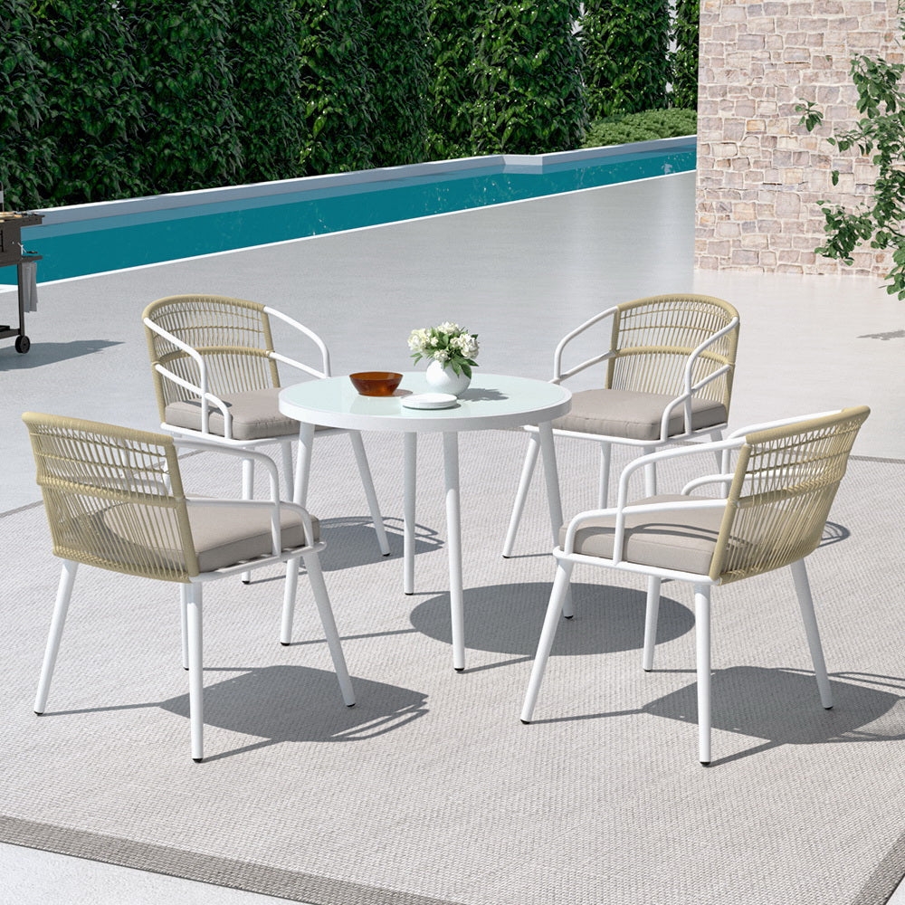 Marlook Outdoor Dining Set 5 Piece Aluminum Table Chairs Setting White
