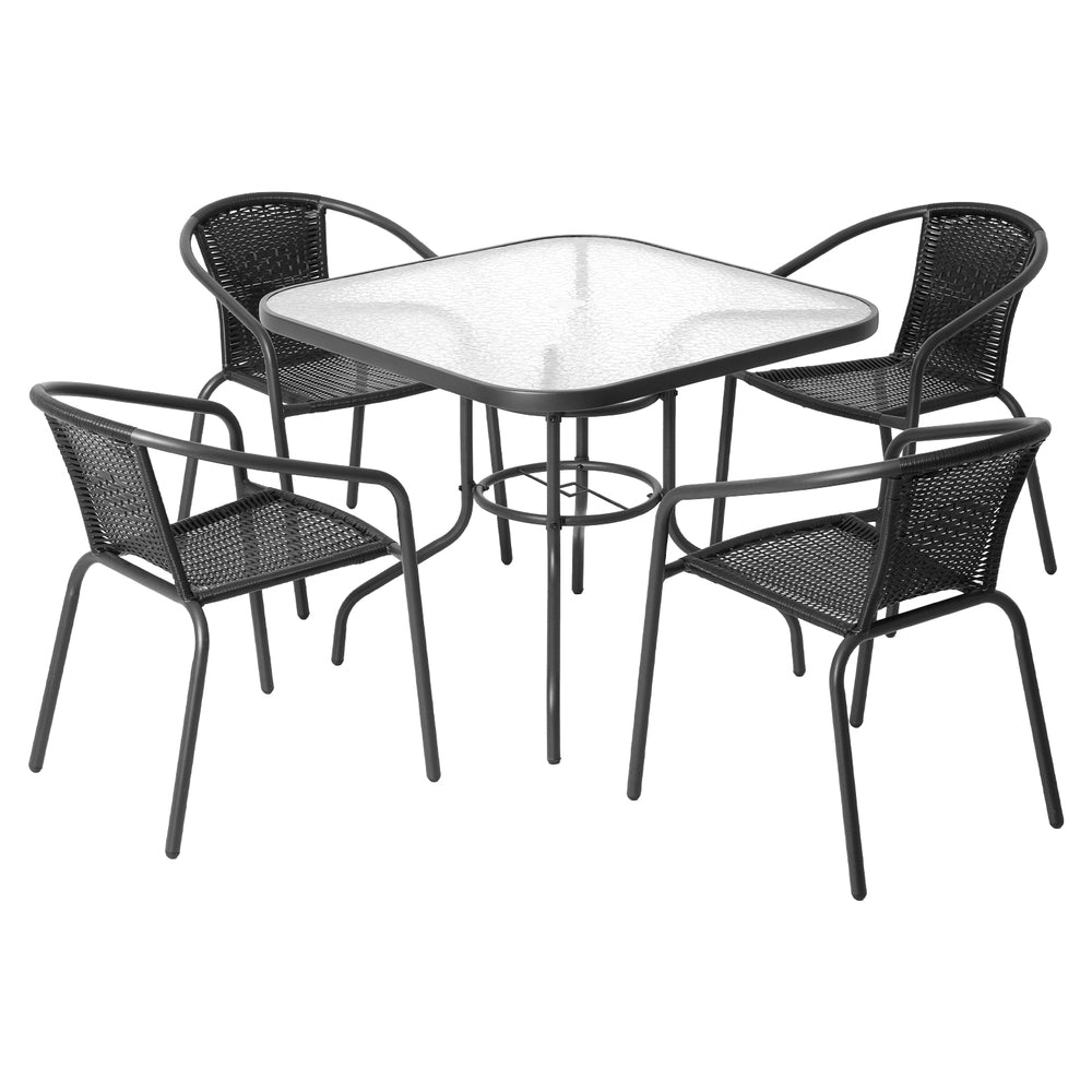Marlook Outdoor Dining Set 5 Piece Steel Stackable Chairs Table Patio Furniture