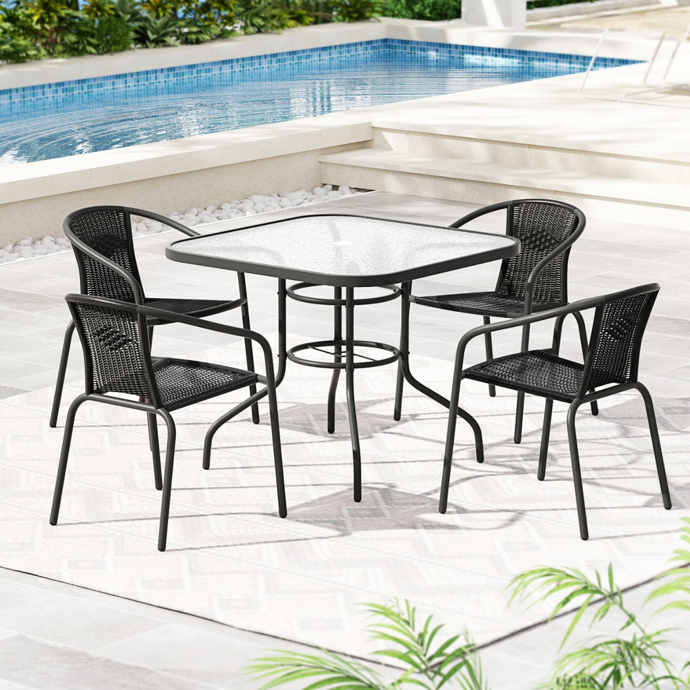 Marlook Outdoor Dining Set 5 Piece Steel Stackable Chairs Table Patio Furniture
