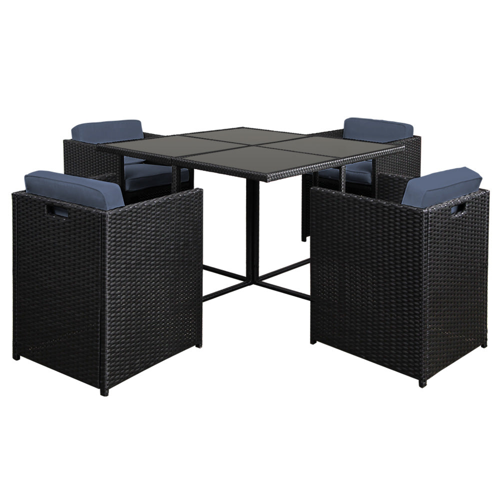 Marlook Outdoor Dining Set 5 Piece Wicker Table Chairs Setting Black