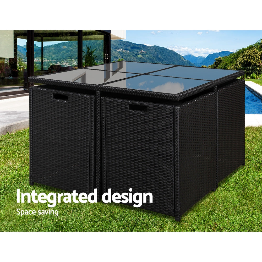 Marlook Outdoor Dining Set 5 Piece Wicker Table Chairs Setting Black