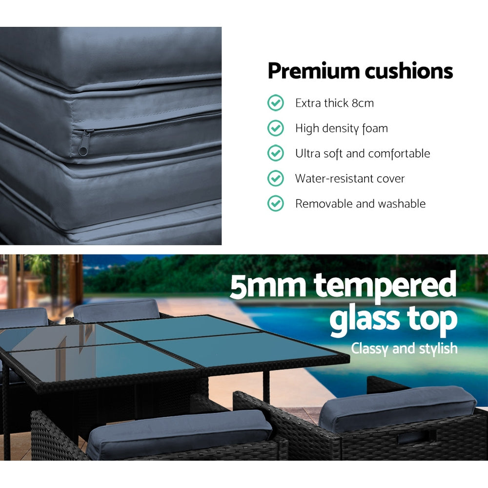 Marlook Outdoor Dining Set 5 Piece Wicker Table Chairs Setting Black