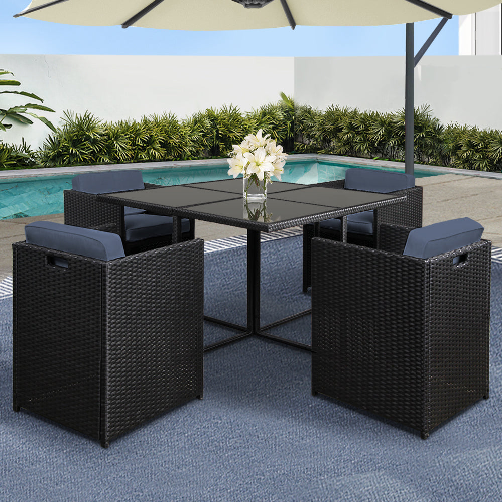 Marlook Outdoor Dining Set 5 Piece Wicker Table Chairs Setting Black
