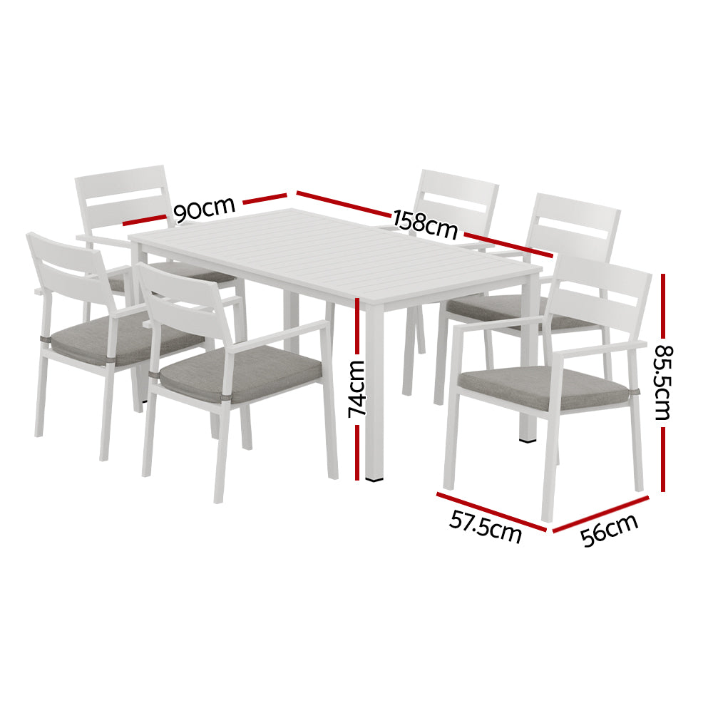 Marlook Outdoor Dining Set 7 Piece Aluminum Table Chairs Setting White