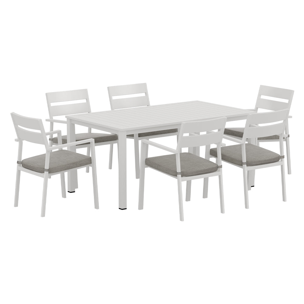 Marlook Outdoor Dining Set 7 Piece Aluminum Table Chairs Setting White