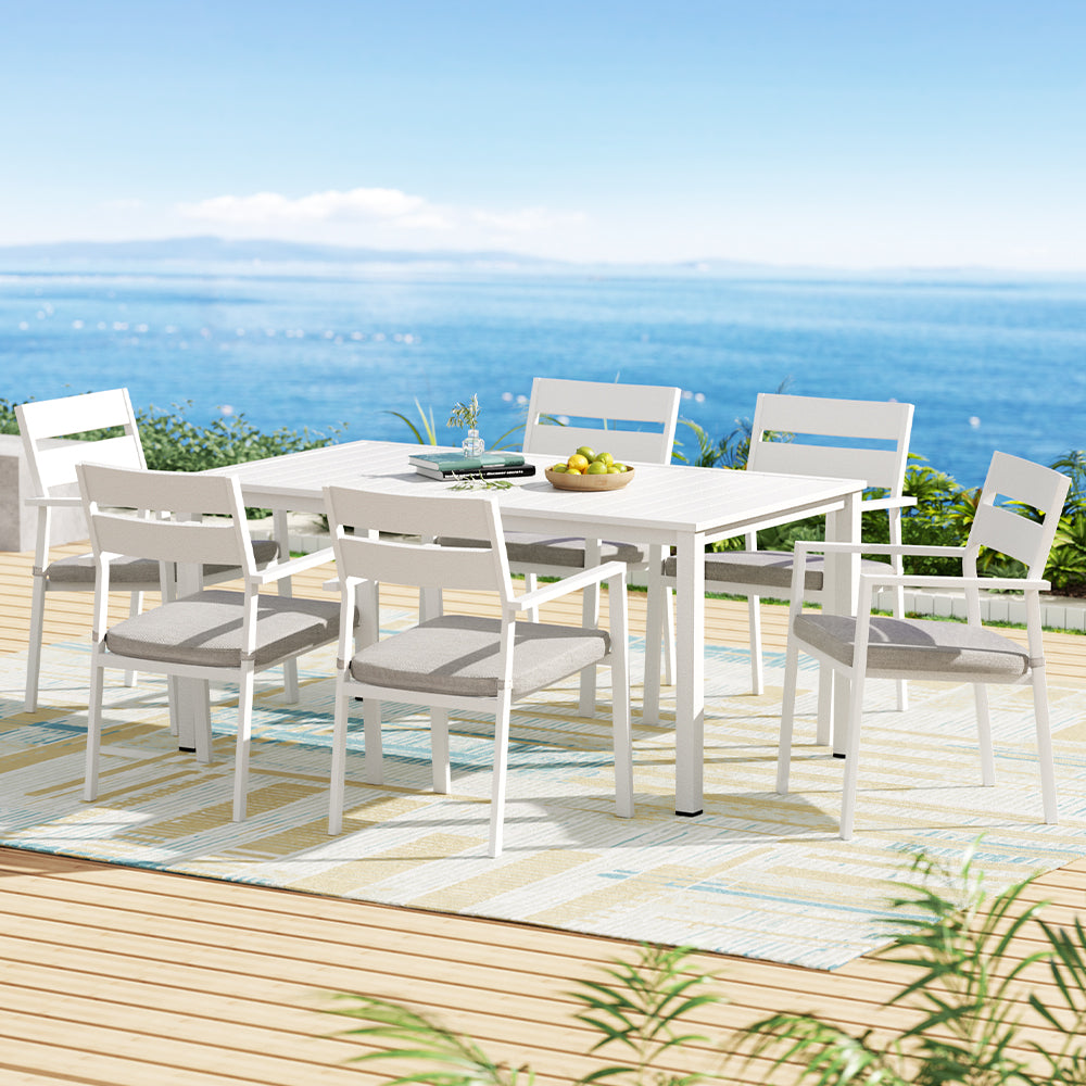 Marlook Outdoor Dining Set 7 Piece Aluminum Table Chairs Setting White