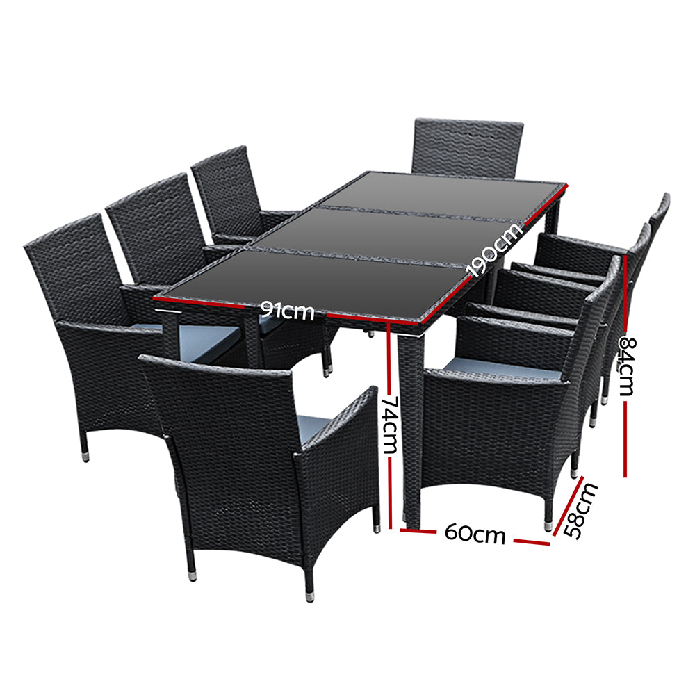 Marlook Outdoor Dining Set 9 Piece Wicker Lounge Setting Black