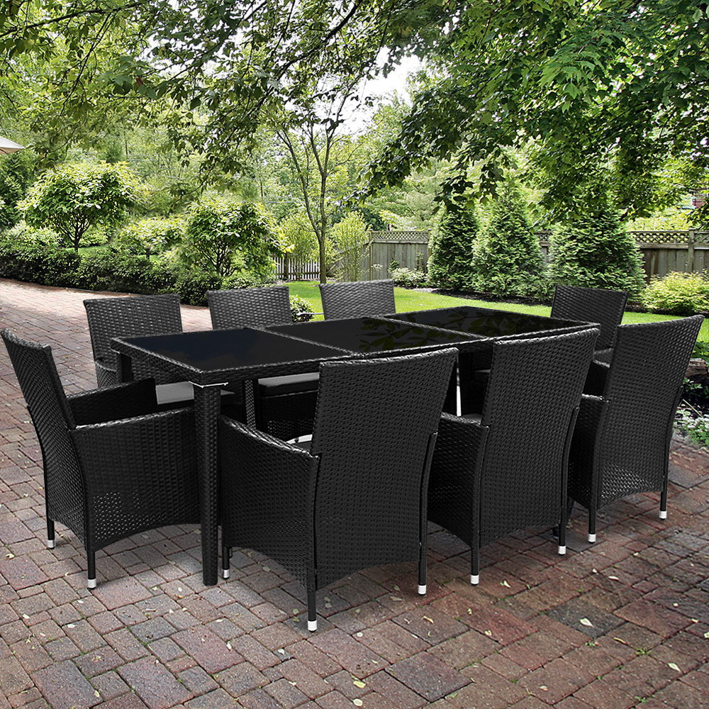 Marlook Outdoor Dining Set 9 Piece Wicker Lounge Setting Black