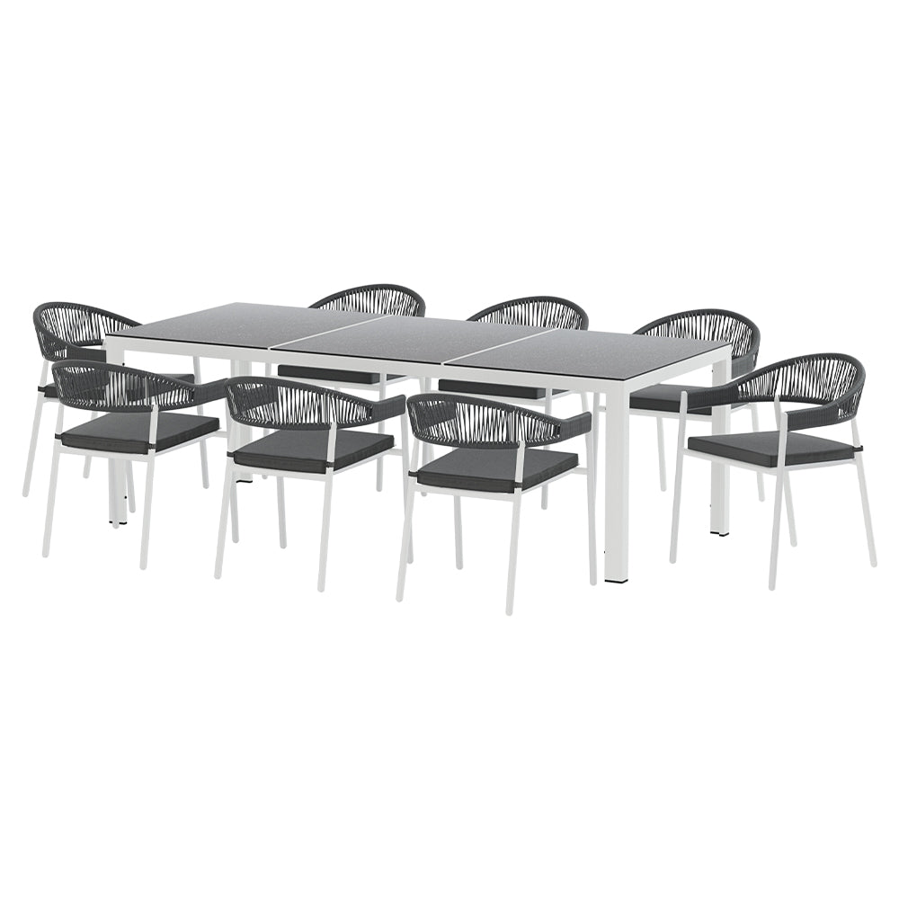 Marlook Outdoor Dining Set 9 Piece Steel Table Chairs Setting White