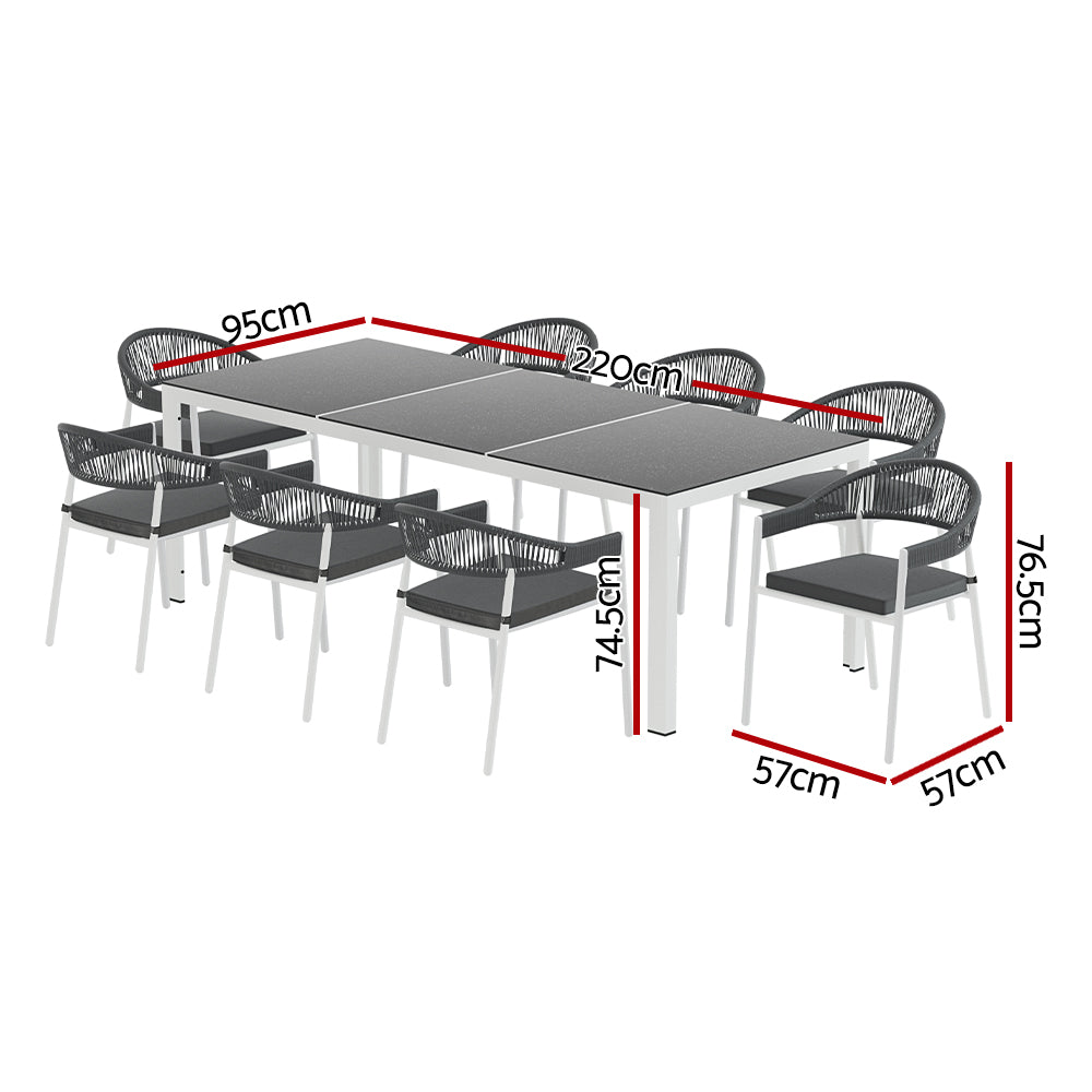 Marlook Outdoor Dining Set 9 Piece Steel Table Chairs Setting White