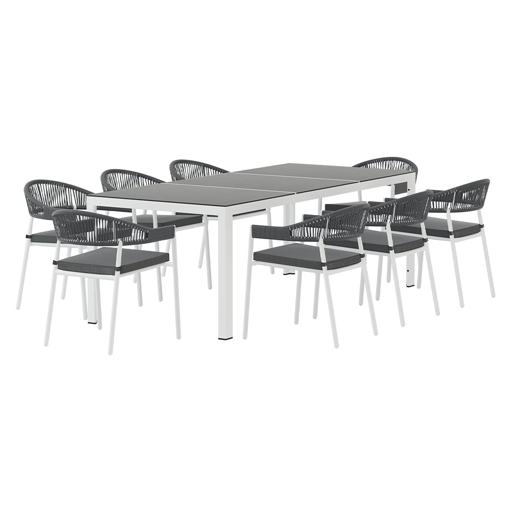 Marlook Outdoor Dining Set 9 Piece Steel Table Chairs Setting White