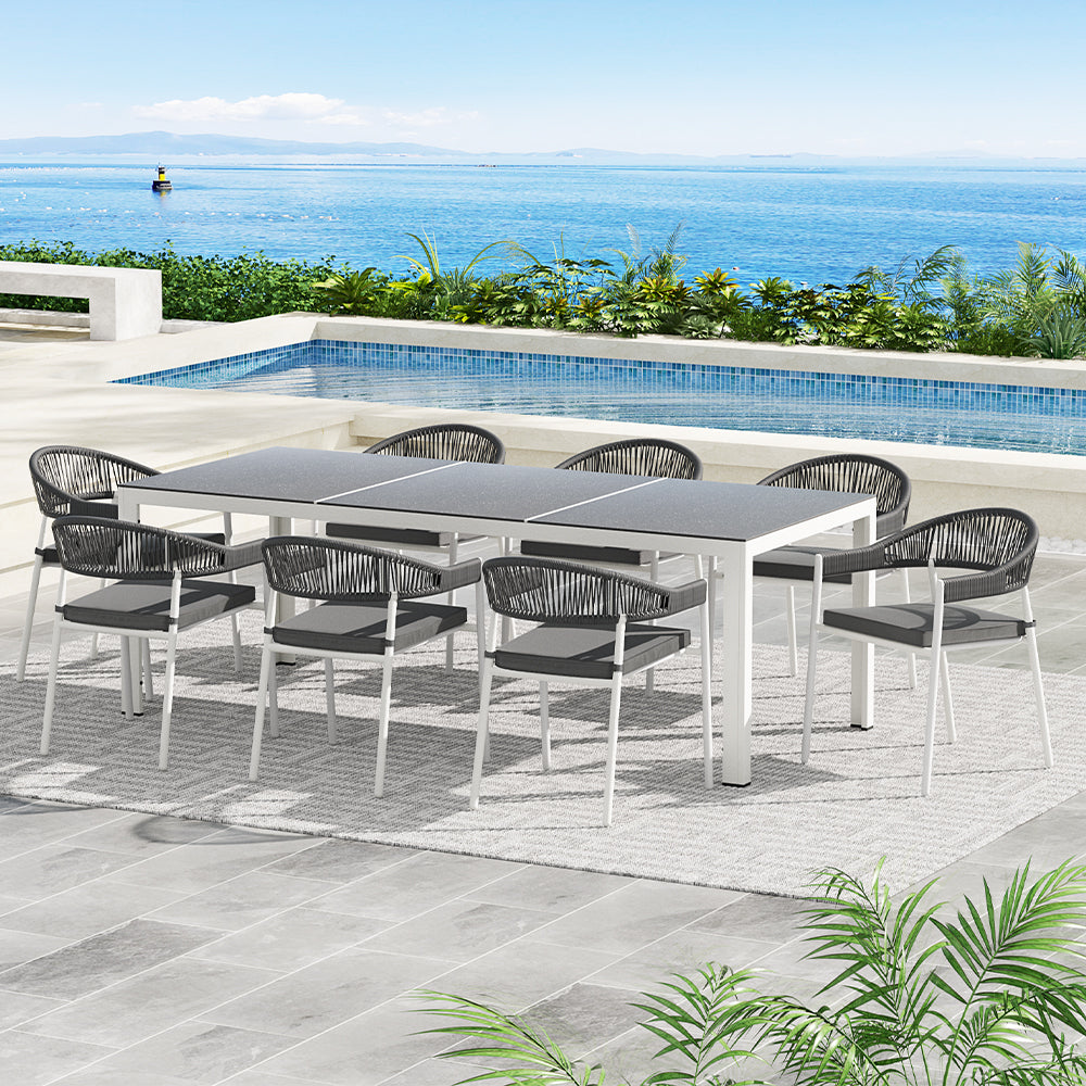 Marlook Outdoor Dining Set 9 Piece Steel Table Chairs Setting White
