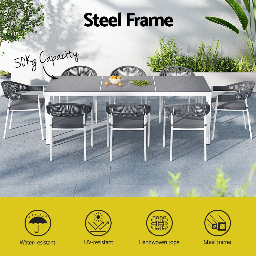 Marlook Outdoor Dining Set 9 Piece Steel Table Chairs Setting White
