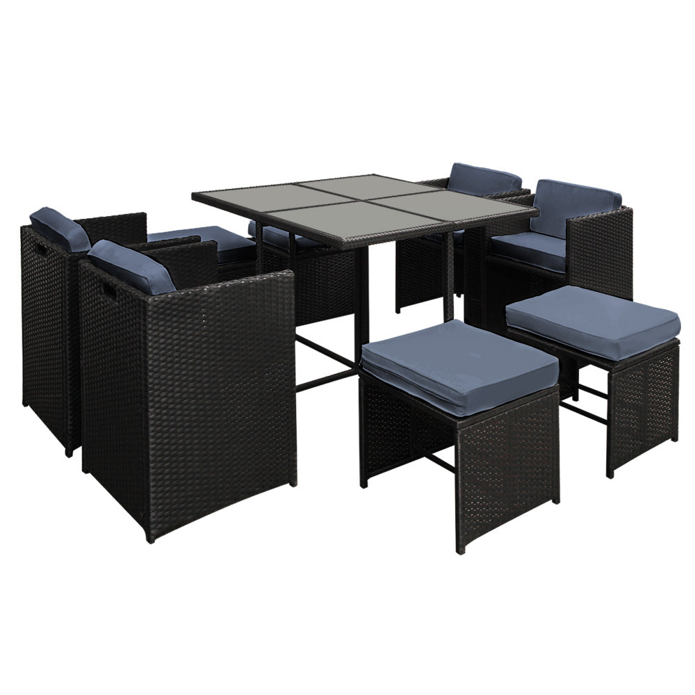 Marlook Outdoor Dining Set 9 Piece Wicker Table Chairs Setting Black